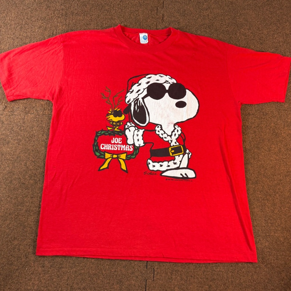 Vintage Artex Joe Christmas Snoopy T-Shirt Red Peanuts Woodstock XL 1980s A-
